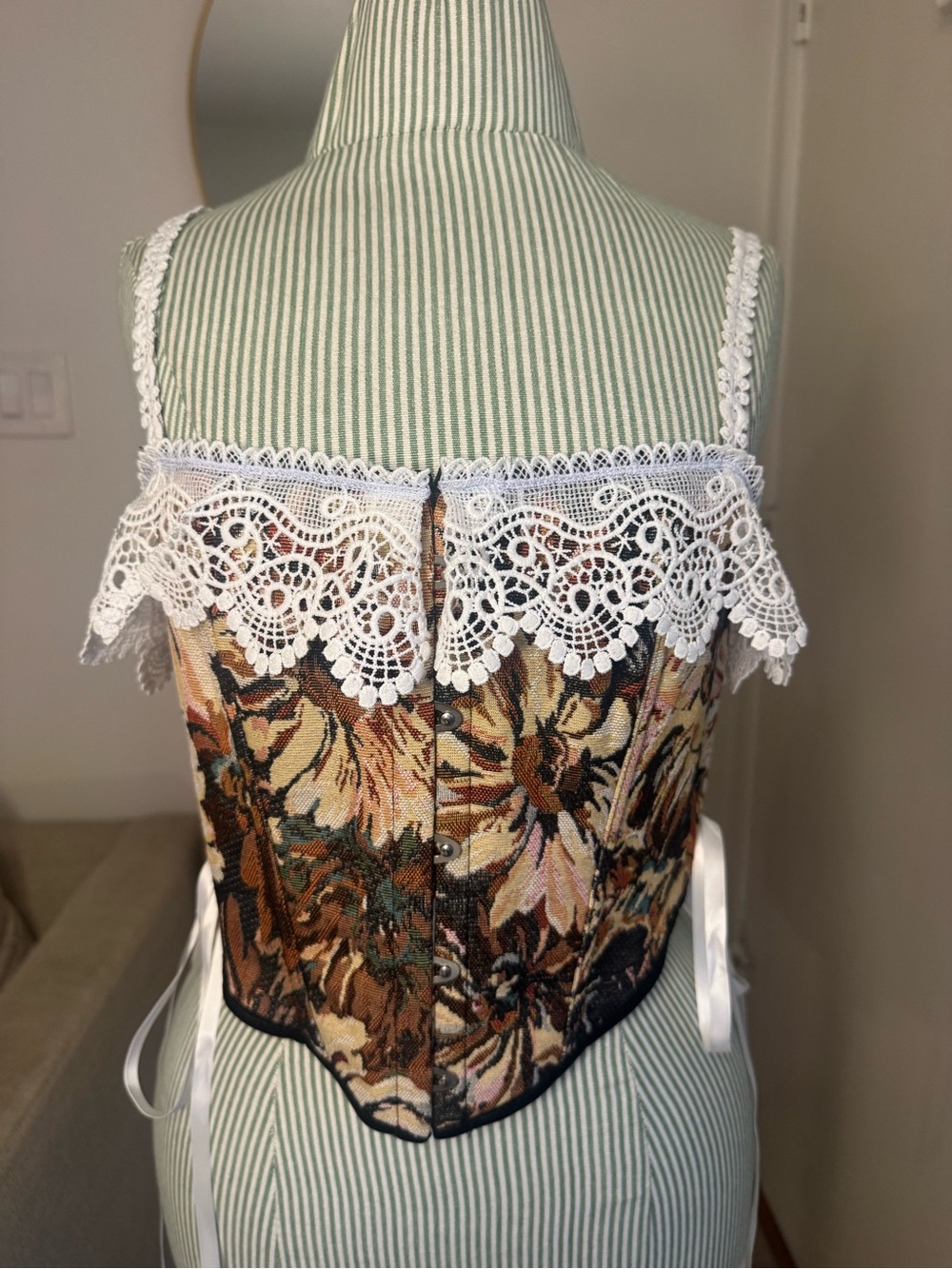 Floral Tapestry Lace-Up Corset Bustier Top Size Large